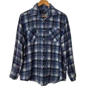 Vintage VanCort Plaid Shirt Mens Large Woolworth Van Cort Blue Button Up 16 16.5